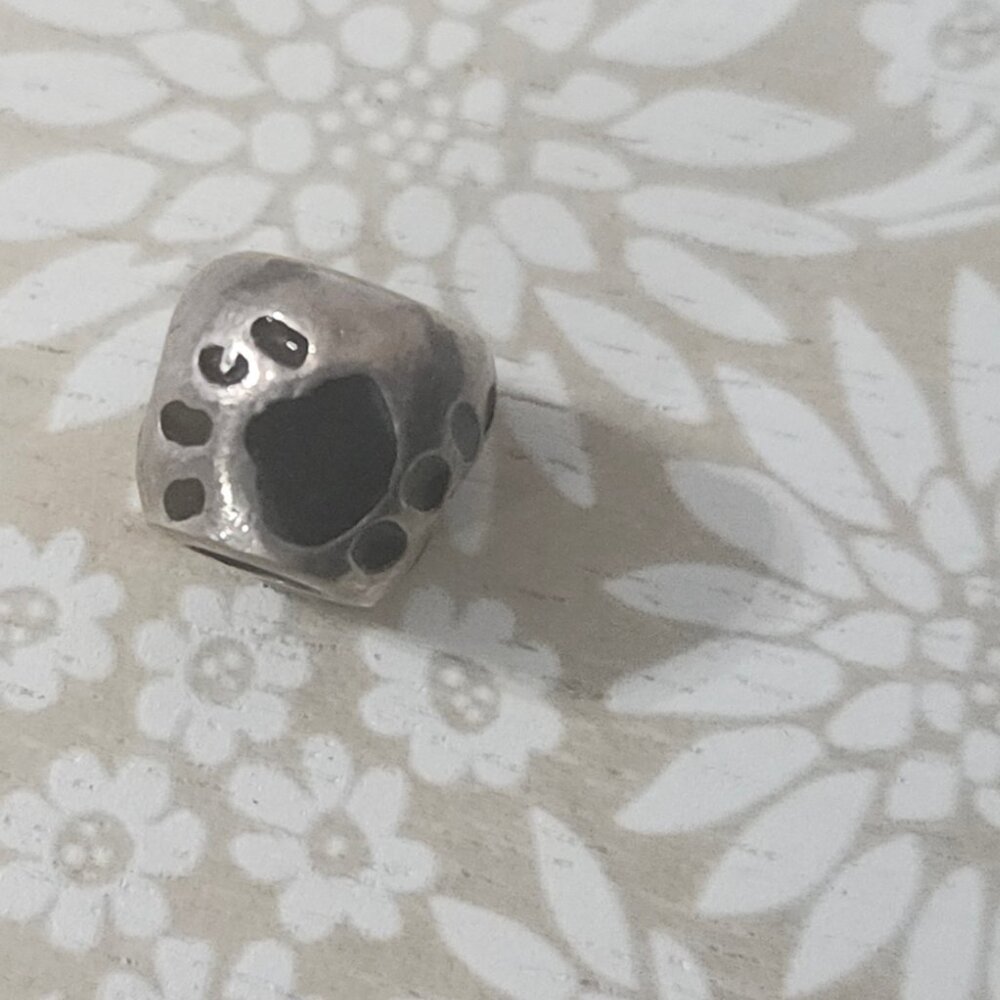 Zable Silver Black Enamel Paw Pet Dog Cat Bead Charm